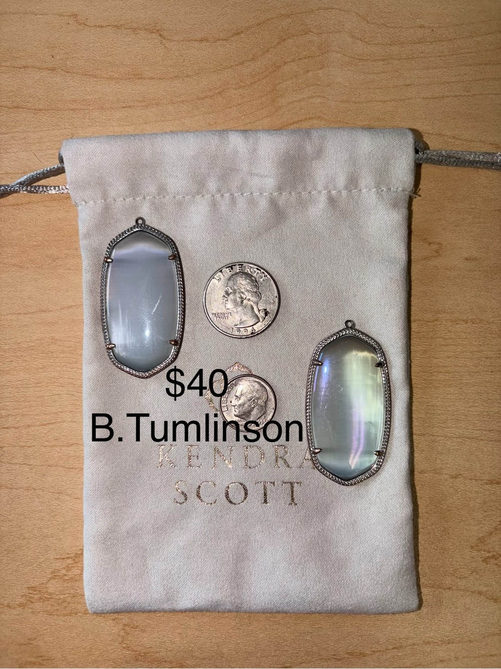 Kendra Scott Iridescent Grey Glass Pendant Pair with Silver Trim